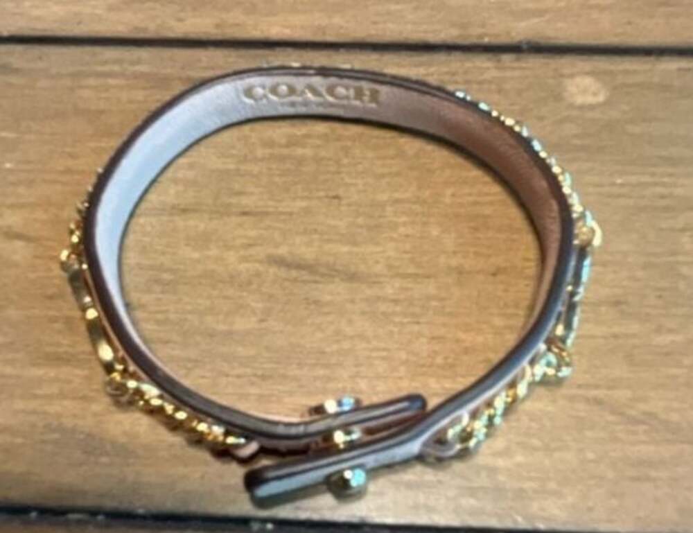 Coach Leather and Gold Tone Chain Wrap Bracelet